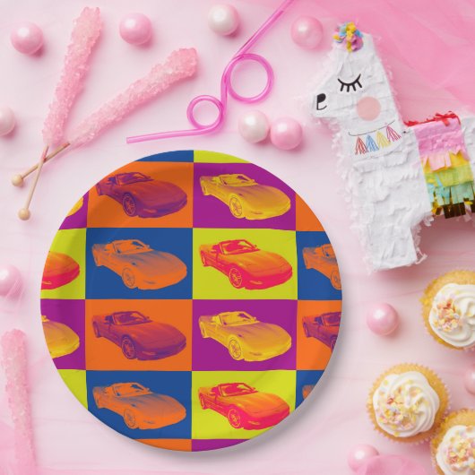 C5 Korvette konvertierbare Muskel-Auto-Pop-Kunst Pappteller (Party)