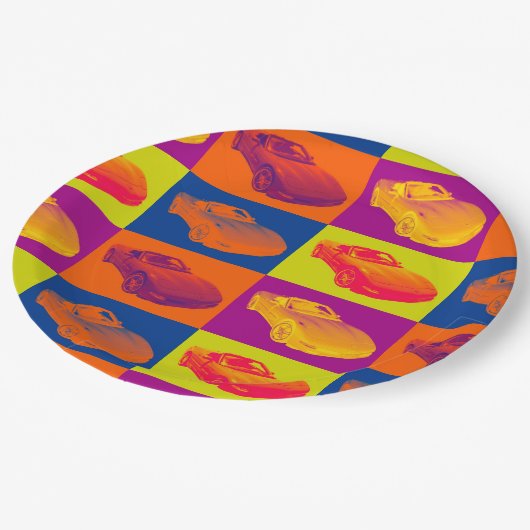 C5 Korvette konvertierbare Muskel-Auto-Pop-Kunst Pappteller (Schrägansicht)