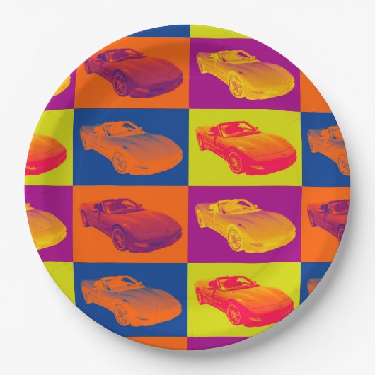 C5 Korvette konvertierbare Muskel-Auto-Pop-Kunst Pappteller (Vorderseite)