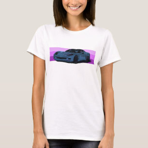 C6 Blue Corvette Sportscar mit rosa Streifen T-Shirt