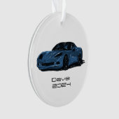 C6 Corvette Sportwagen Blue Hand Zeichnung Sketch Ornament (Vorderseite)