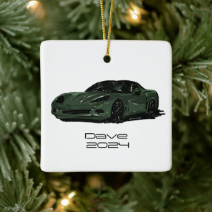 C6 Corvette Sportwagen Green Hand Zeichnung Skizze Keramikornament