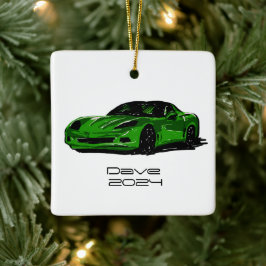 C6 Corvette Sportwagen Green Hand Zeichnung Skizze Keramikornament