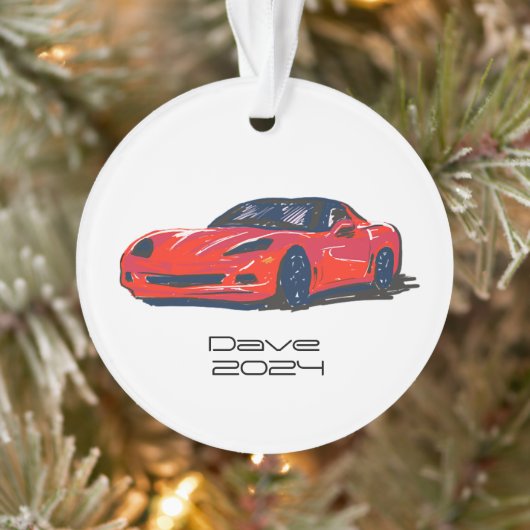 C6 Corvette Sportwagen Red Hand Zeichnung Sketch Ornament (Baum)
