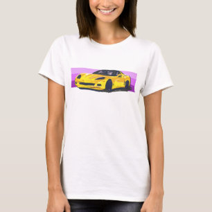 C6 Gelbe Korvette Sportscar mit rosa Streifen T-Shirt