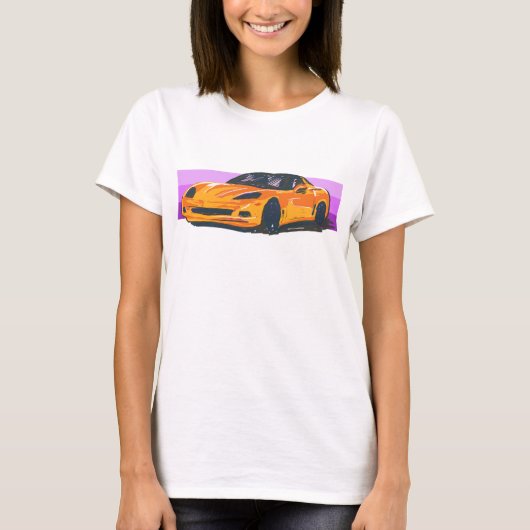 C6 Orange Corvette Sportscar mit rosa Streifen T-Shirt (Vorderseite)