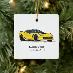 C7 Corvette Sportwagen Gelbe Handzeichnung Skizze Keramikornament