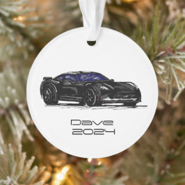 C7 Corvette Sportwagen schwarze Hand Zeichnung Ski Ornament