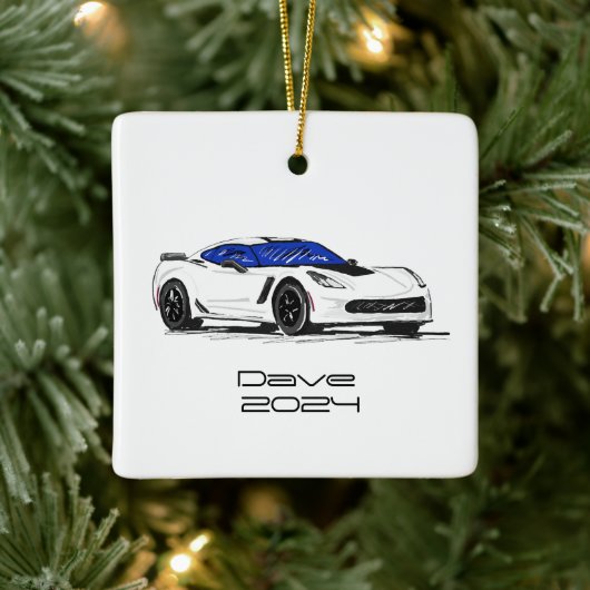C7 Corvette Sportwagen Weiße Hand Zeichnung Skizze Keramikornament (Baum)