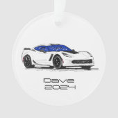 C7 Corvette Sportwagen Weiße Hand Zeichnung Skizze Ornament (Vorderseite)