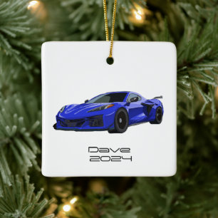C8 Corvette SportsCar Elkhart Lake Blue HandDrawn Keramikornament