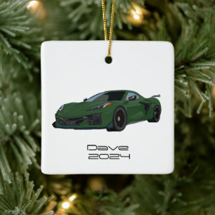 C8 Corvette Sportwagen Dunkelgrüne Hand gezeichnet Keramikornament