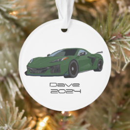 C8 Corvette Sportwagen Dunkelgrüne Hand gezeichnet Ornament