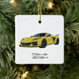 C8 Corvette Sportwagen Gelb Handgezeichnet Keramikornament