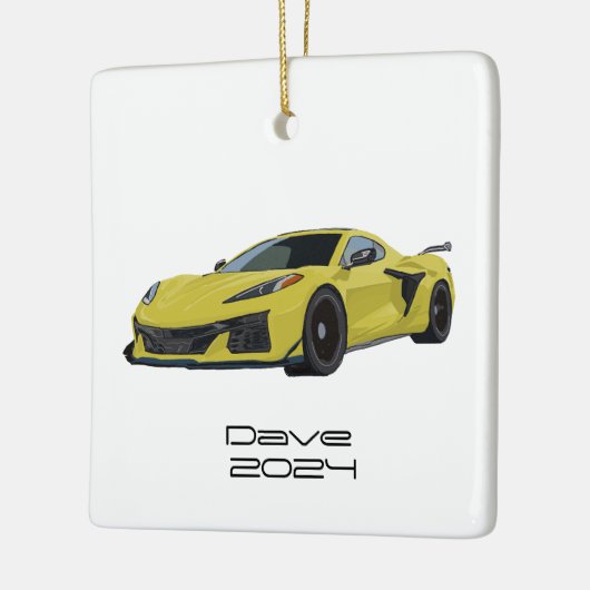 C8 Corvette Sportwagen Gelb Handgezeichnet Keramikornament (Links)