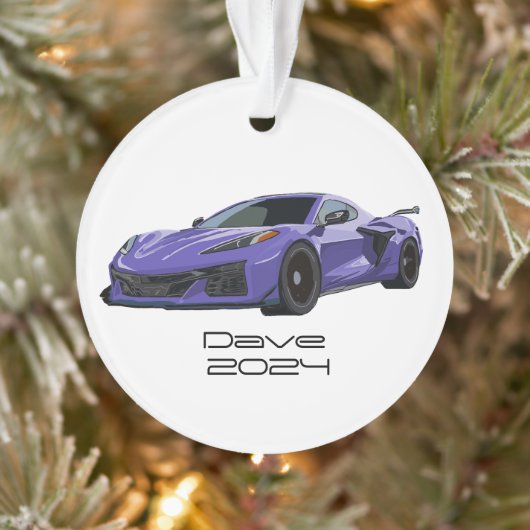 C8 Corvette Sportwagen Lila handgezeichnet Ornament (Baum)