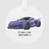 C8 Corvette Sportwagen Lila handgezeichnet Ornament (Vorderseite)