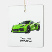 C8 Corvette Sportwagen Limette Handgezeichnet Keramikornament (Links)