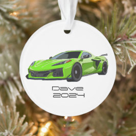 C8 Corvette Sportwagen Limette Handgezeichnet Ornament
