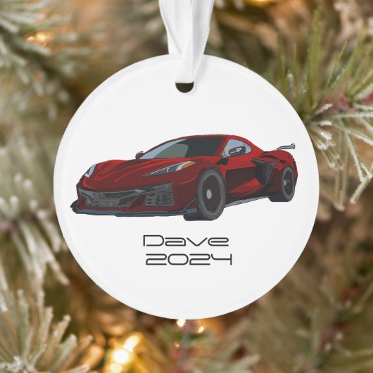 C8 Corvette Sportwagen Metallic Rote Hand gezeichn Ornament (Baum)