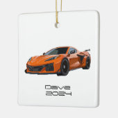 C8 Corvette Sportwagen Orange Handgezeichnet Keramikornament (Links)
