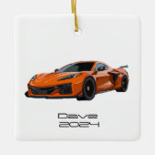 C8 Corvette Sportwagen Orange Handgezeichnet Keramikornament (Vorderseite)