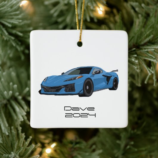 C8 Corvette Sportwagen Rapid Blue Hand gezogen Keramikornament (Baum)