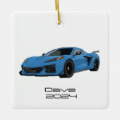 C8 Corvette Sportwagen Rapid Blue Hand gezogen Keramikornament (Vorderseite)
