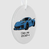 C8 Corvette Sportwagen Rapid Blue Hand gezogen Ornament (Vorderseite)
