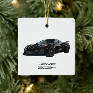 C8 Corvette Sportwagen schwarze Hand Zeichnung Ski Keramikornament
