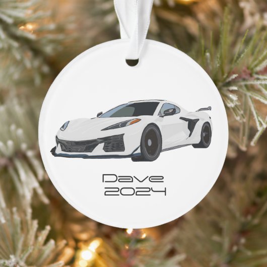 C8 Corvette Sportwagen Weiße Hand gezeichnet Ornament (Baum)