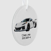 C8 Corvette Sportwagen Weiße Hand gezeichnet Ornament (Vorderseite)