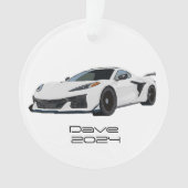 C8 Corvette Sportwagen Weiße Hand gezeichnet Ornament (Vorderseite)