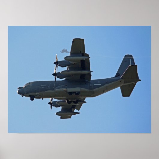 C-130 Hercules Flugzeug mit F-35 Silhouette Poster (Vorne)