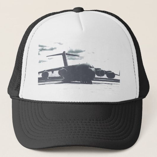 C-17A Globemaster III Black and White Trucker Hat Truckerkappe (Vorderseite)