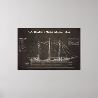 C.A. THAYER 3-Mastered Schooner Blueprint 1895 Leinwanddruck
