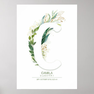 C Buchstabe Monogramm Gold Grünzeug Elegant Poster