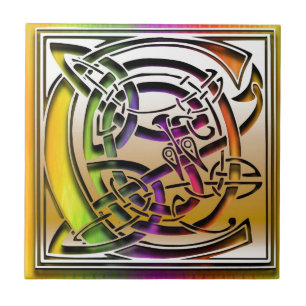 C Celtic Rainbow Custom Monogram Tile Fliese