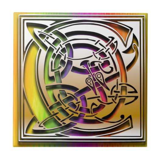 C Celtic Rainbow Custom Monogram Tile Fliese (Vorderseite)