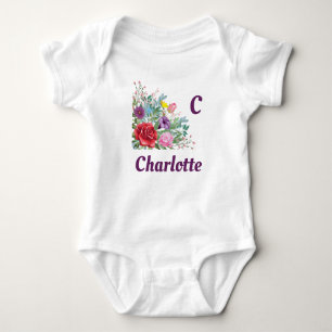 C Charlotte Personalisieren Buchstabenname, Rose B Baby Strampler