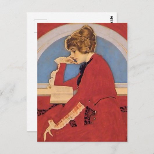 C Coles Phillips "A Good Book" Girl of Fadeaway Postkarte (Vorne/Hinten)