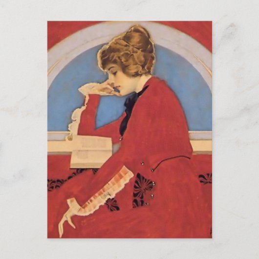 C Coles Phillips "A Good Book" Girl of Fadeaway Postkarte (Vorderseite)