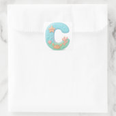 "C" Cute Bubble Letter - Underwater Sea Creature A Quadratischer Aufkleber (Tasche)