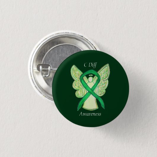 C Diff Awareness Green Ribbon Angel Custom Button (Vorne & Hinten)