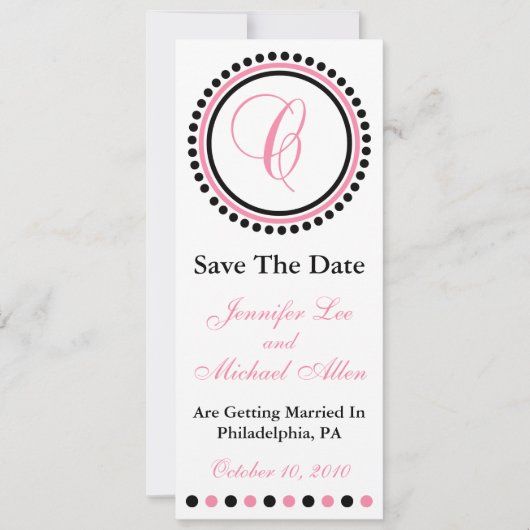 C Dot Kreis Monogram Save The Date (Pink / Schwarz (Vorderseite)