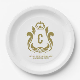 C Erstmaliges Gold-Wappen Mit Monogramm Pappteller