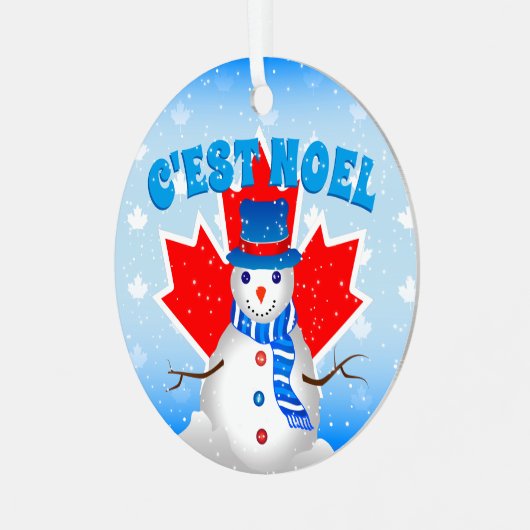 C. EST WEIHNACHTEN Canadian Maple Leaf Snowman Wei Ornament Aus Metall (Vorderseite links)