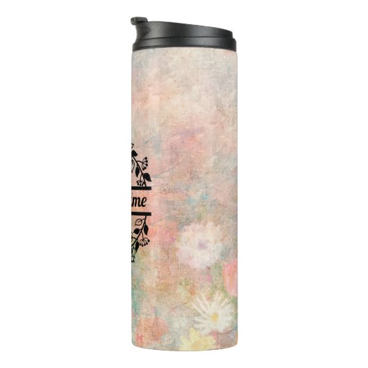 C Floral Monogram Letter Custom Name Thermosbecher (Nach rechts gedreht)