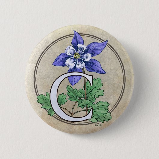 C für Columbine-Blumen-Monogramm-runden Knopf Button (Vorderseite)