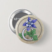 C für Columbine-Blumen-Monogramm-runden Knopf Button (Vorne & Hinten)